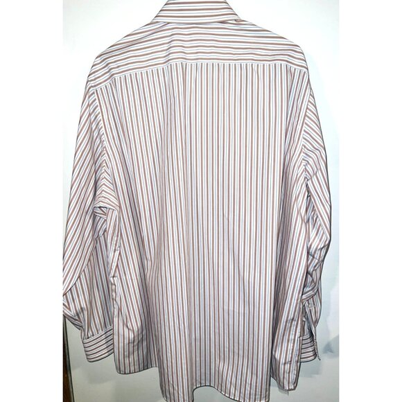 Michael Kors Mens Non-Iron Button-Down Dress Shirt Size Large  Tan/White Stripes - Picture 2 of 3